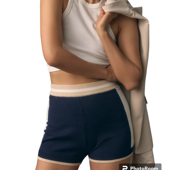 Central Park West Anthropologie Knit Booty Shorts Medium Navy Blue NWT - Picture 1 of 7